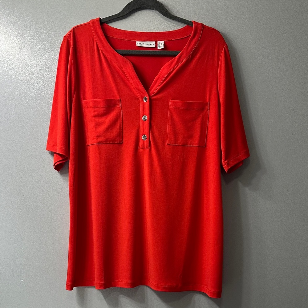 Susan Graver Red Blouse with Button Front
